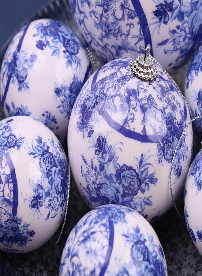 Quancru 10 Pcs White Blue Christmas Chinoiserie Ornaments Ball Christmas Porcelain Plastics Balls Hanging Decoration for Home Tree Xmas Party Birthday Wedding (Elegant Style) - Image 5